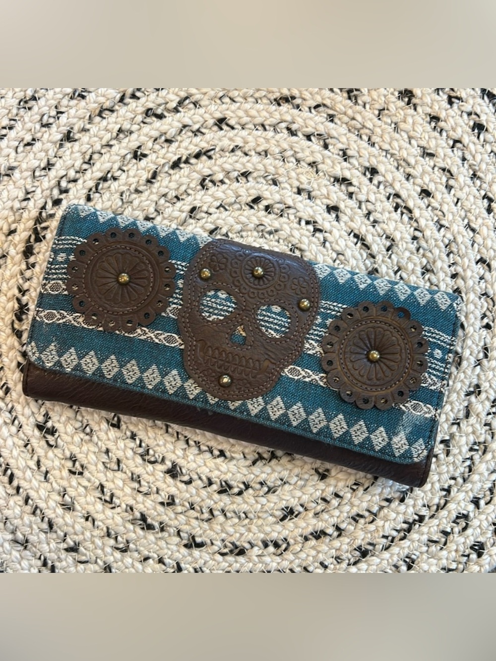 Loungefly Wallet Wen’s Sugar Skull Brown and Blue Diamomd Skull Accents